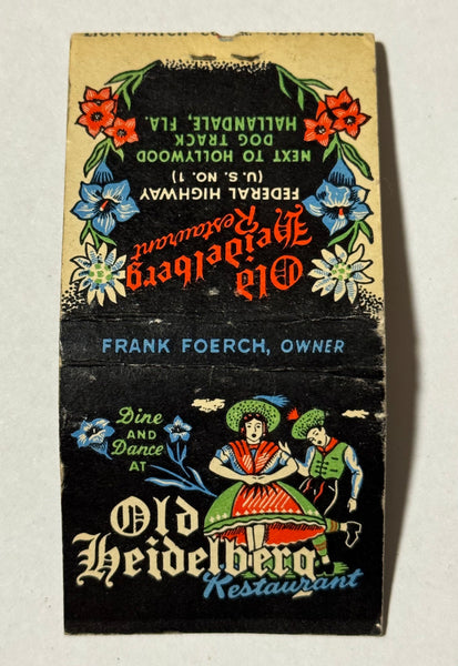 "Old Heidelberg Restaurant" Hallandale, FL Vintage Feature Matchbook with a Pop-Up Cover