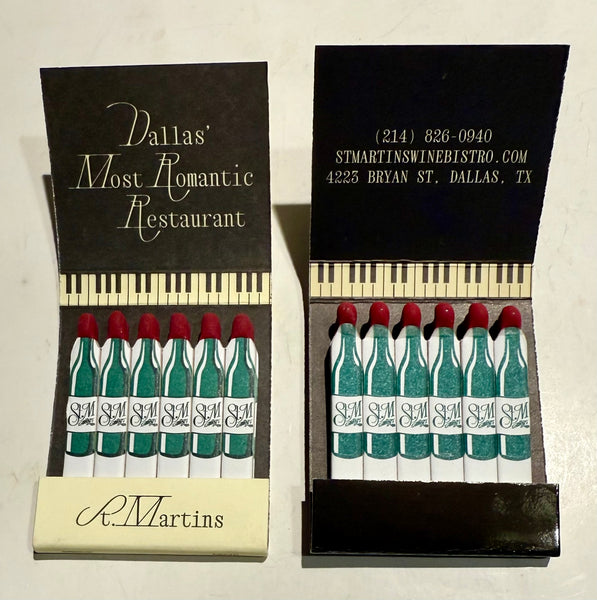 "R. Martins & St. Martins" Lot of 2 Retro Feature Matchbooks