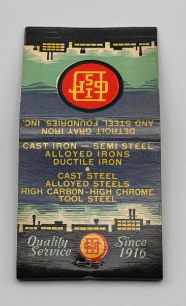 "Detroit Gray Iron And Steel Foundries" Detroit, MI Vintage Feature Matchbook