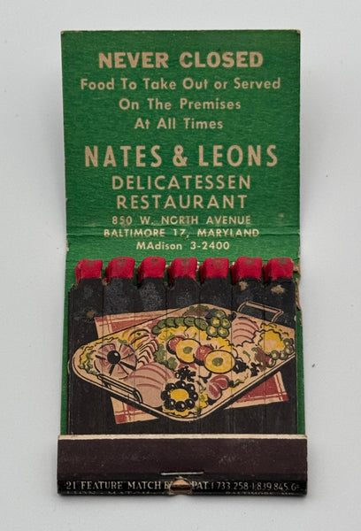 "Nates and Leons" Baltimore, MD Vintage Feature Matchbook
