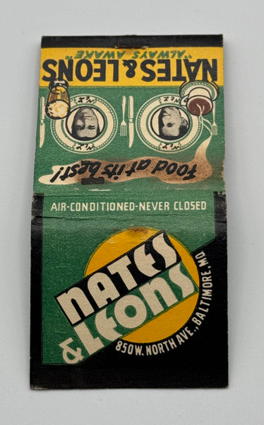 "Nates and Leons" Baltimore, MD Vintage Feature Matchbook