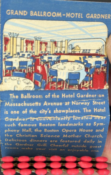 "Hotel Gardner" Boston, MA Vintage Feature Matchbook with a Pop-Up Display!