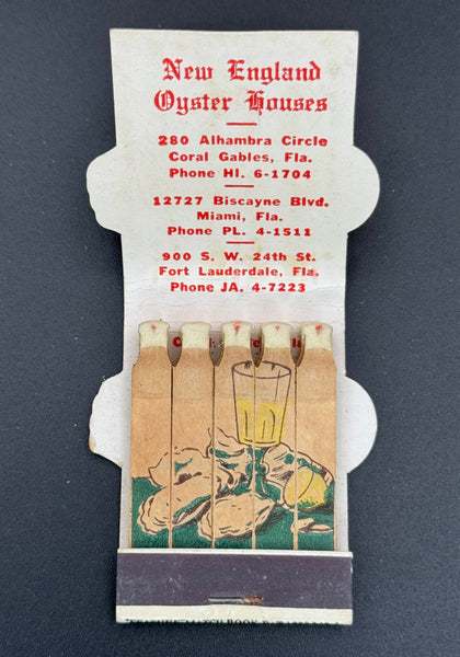 "New England Oyster Houses" Coral Gables, FL Vintage Feature Matchbook with a Contour (2)Cover!