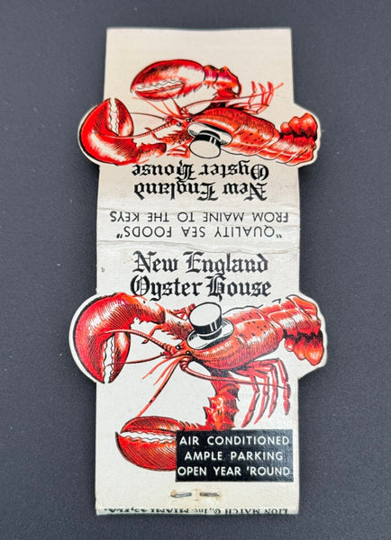 "New England Oyster Houses" Coral Gables, FL Vintage Feature Matchbook with a Contour (2)Cover!