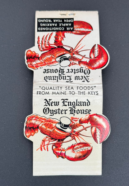 "New England Oyster Houses" Coral Gables, FL Vintage Feature Matchbook with a Contour (2)Cover!