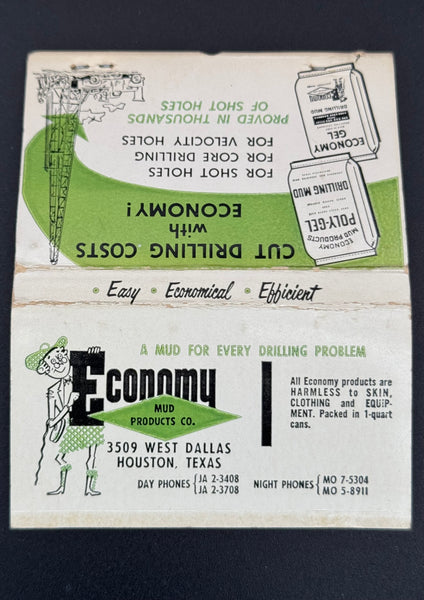 "Economy Mud Products Co" Houston, TX Vintage Feature Matchbook