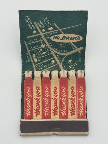 "Mc Laren’s Automotive Center" Van Nuys, CA Vintage Feature Matchbook