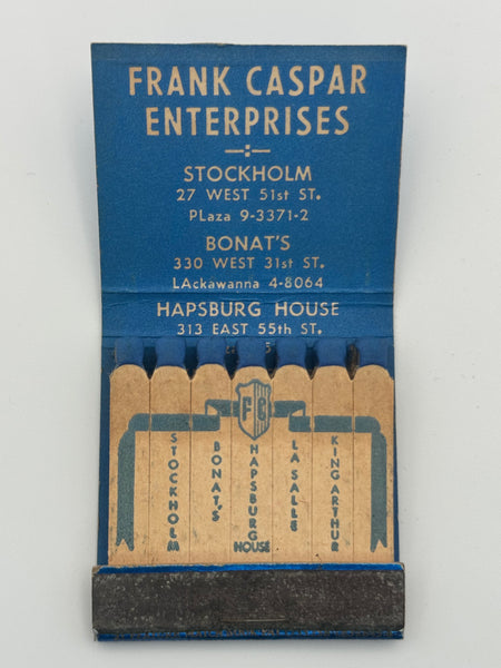 "Frank Caspar Enterprises" New York, NY Vintage Feature Matchbook