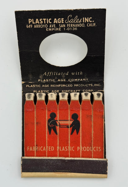 "Plastic Age Sales Inc" San Fernando, CA Vintage Feature Matchbook with a Knot-Hole Cover (B)