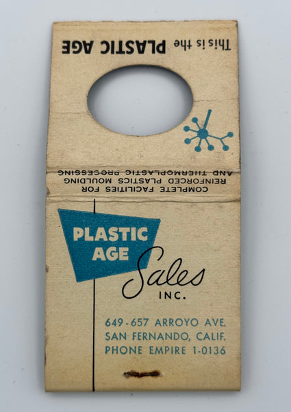 "Plastic Age Sales Inc" San Fernando, CA Vintage Feature Matchbook with a Knot-Hole Cover (B)