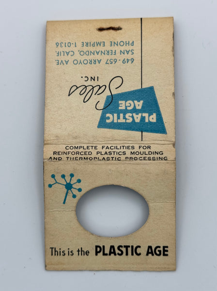 "Plastic Age Sales Inc" San Fernando, CA Vintage Feature Matchbook with a Knot-Hole Cover (B)