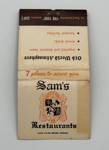 "Sam’s Restaurants" San Francisco, CA Vintage Feature Matchbook