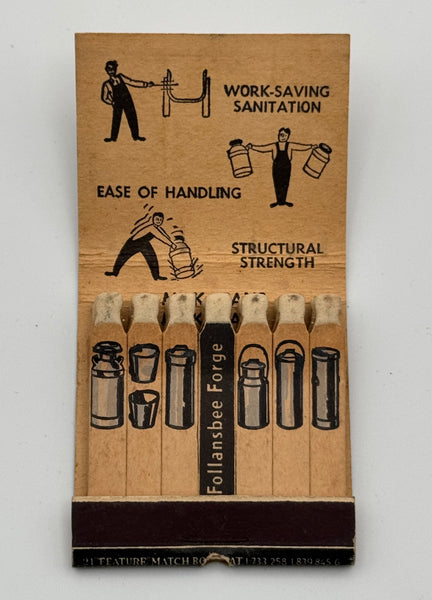 "Follansbee Forge Dairyware" Pittsburgh, PA Vintage Feature Matchbook