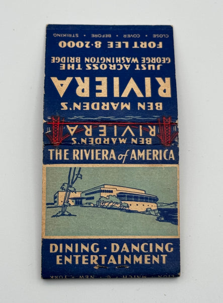 "Ben Marden’s Riviera" Fort Lee, NJ Vintage Feature Matchbook