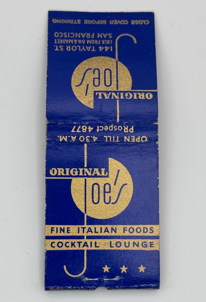 "Original Joe’s" San Francisco, CA Vintage Feature Matchbook