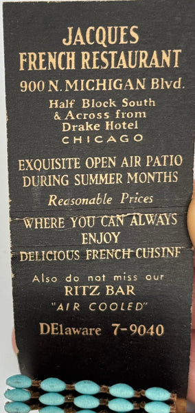"Jacques French Restaurant" Chicago, IL Vintage Feature Matchbook