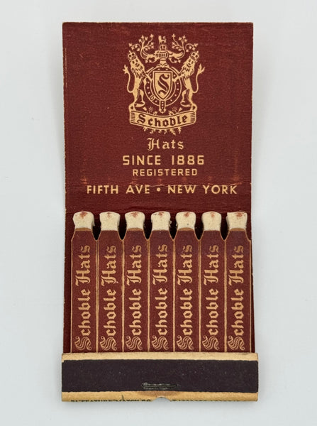 "Schoble Hats" New York, NY Vintage Feature Matchbook