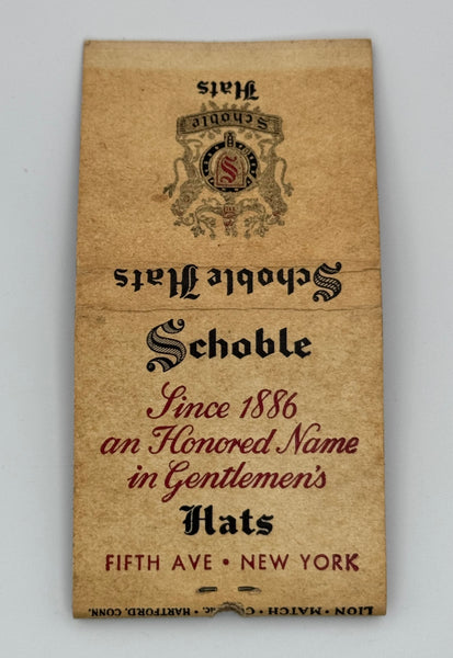 "Schoble Hats" New York, NY Vintage Feature Matchbook