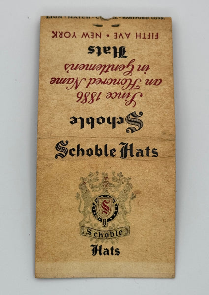 "Schoble Hats" New York, NY Vintage Feature Matchbook