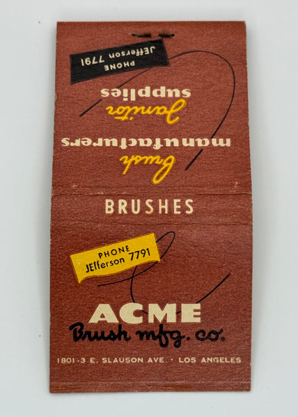 "Acme Brush Manufacturing Company" Los Angeles,CA Vintage Feature Matchbook