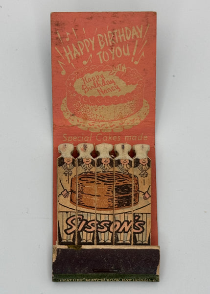"Sisson’s Bakery" Vintage Feature Matchbook