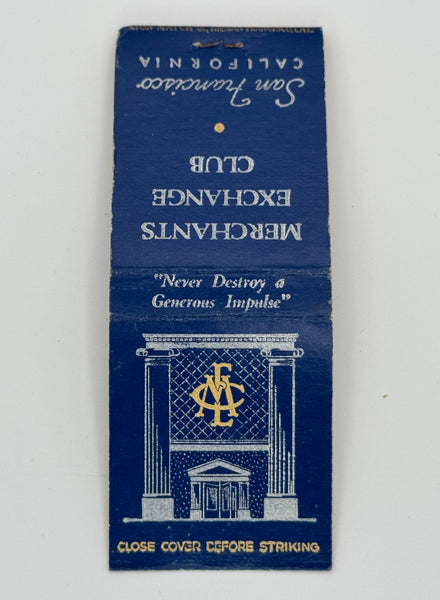"Merchants Exchange Club" San Francisco, CA Vintage Feature Matchbook