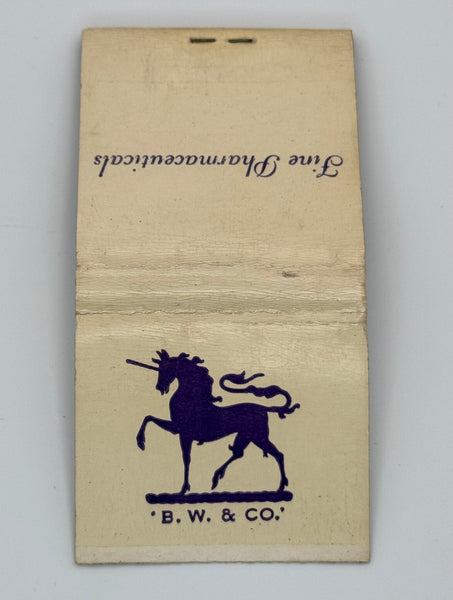 "B.W. & Co Pharmaceuticals" Vintage Feature Matchbook