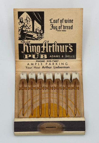"King Arthur’s Pub" Chicago, IL Vintage Feature Matchbook