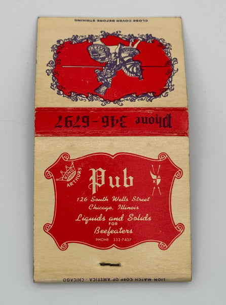"King Arthur’s Pub" Chicago, IL Vintage Feature Matchbook