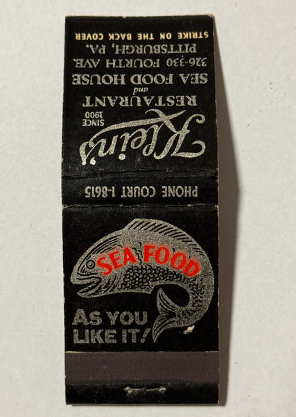 "Klein's Restaurant and Seafood House" Pittsburgh, PA Vintage Feature Matchbook -1