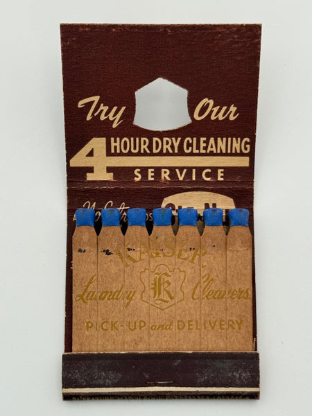 "Kaiser Laundry Cleaners" Xenia, Ohio Vintage Feature Matchbook w/ a Knot-Hole Cover!