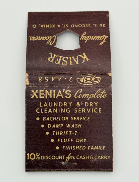 "Kaiser Laundry Cleaners" Xenia, Ohio Vintage Feature Matchbook w/ a Knot-Hole Cover!