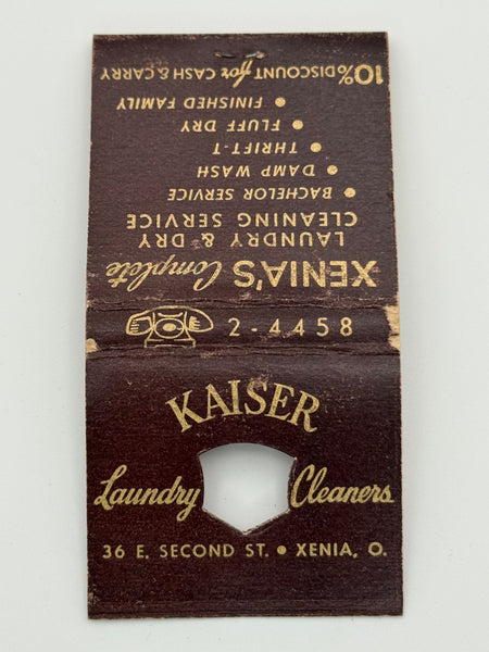 "Kaiser Laundry Cleaners" Xenia, Ohio Vintage Feature Matchbook w/ a Knot-Hole Cover!