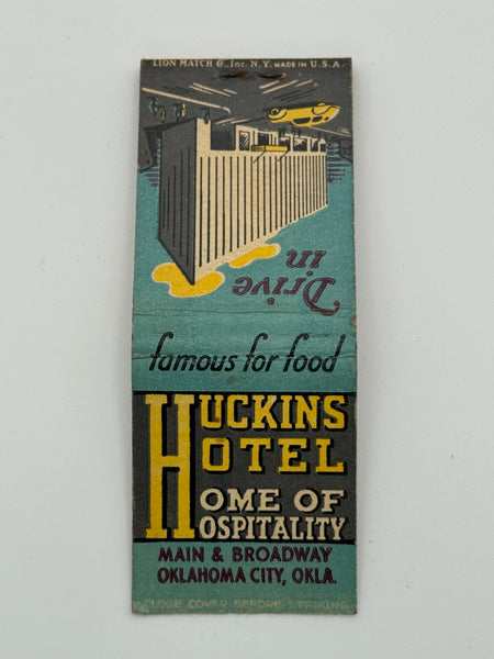 "Huckins Hotel" Oklahoma City, OK Vintage Feature Matchbook