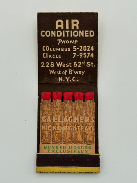 "Gallagher’s Steak House" NYC, NY Vintage Feature Matchbook with a Full-Length Cover! -B