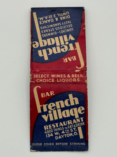 "French Village Restaurant" Dayton, OH Vintage Feature Matchbook