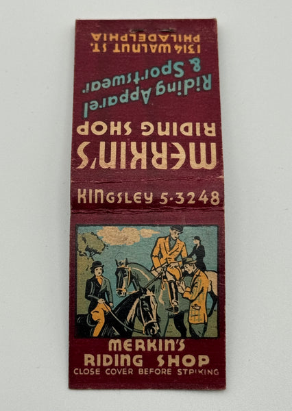 "Merkin’s Riding Shop" Phila. PA Vintage Feature Matchbook