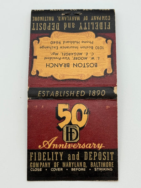 "Boston Branch of Fidelity and Deposit of Maryland" Vintage Feature Matchbook