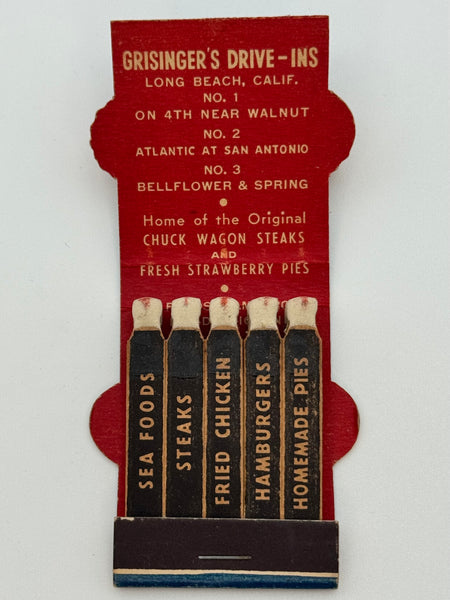 "Grisinger’s" Drive-Ins California Vintage Feature Matchbook -B
