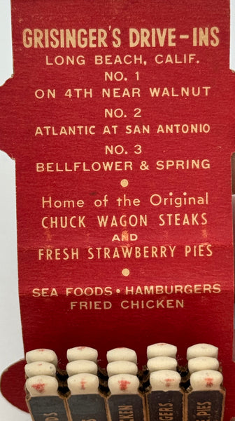 "Grisinger’s" Drive-Ins California Vintage Feature Matchbook -B