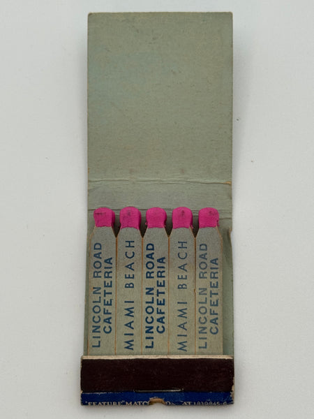 "Lincoln Road Cafeteria" Miami Beach, FL Vintage Feature Matchbook