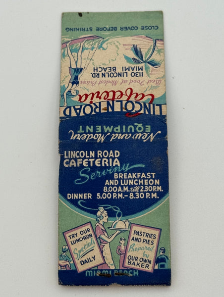 "Lincoln Road Cafeteria" Miami Beach, FL Vintage Feature Matchbook