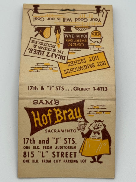 "Sam’s Hof Brau"  Sacramento, CA Vintage Feature Matchbook