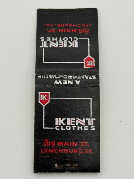 "Kent Clothes" Lynchburg,VA Vintage Feature Matchbook