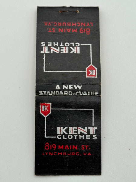 "Kent Clothes" Lynchburg,VA Vintage Feature Matchbook