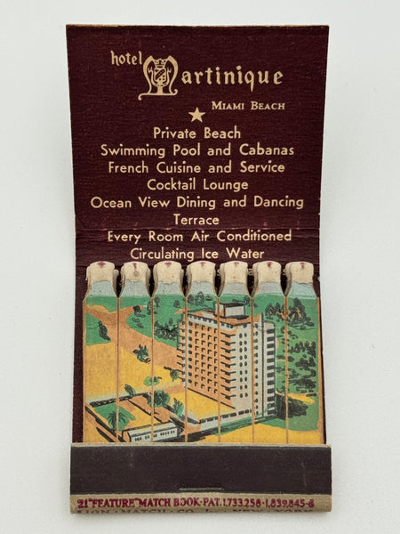 "Hotel Martinique" Miami Beach, FL Vintage Feature Matchbook -A