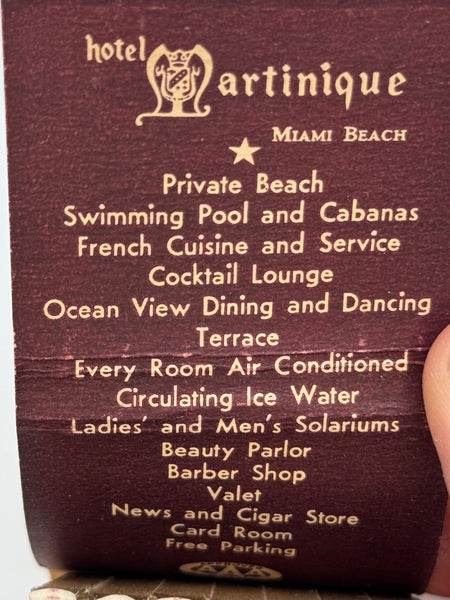 "Hotel Martinique" Miami Beach, FL Vintage Feature Matchbook -A
