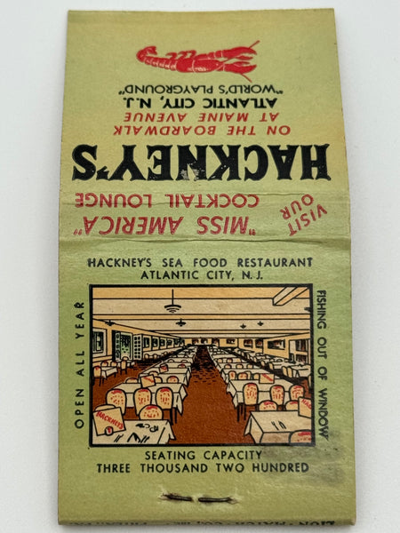 "Hackney’s Seafood Restaurant" Atlantic City, NJ Vintage Feature Matchbook
