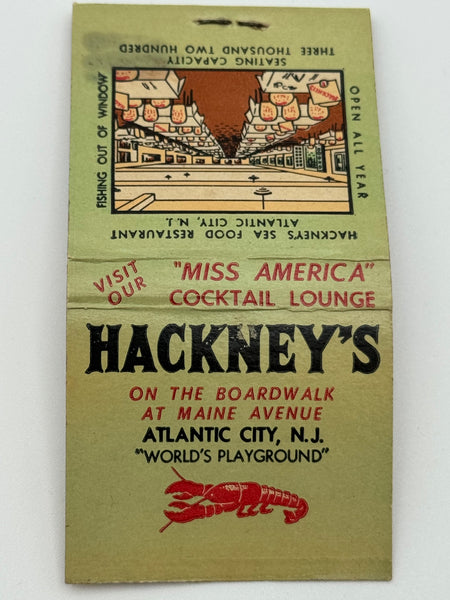 "Hackney’s Seafood Restaurant" Atlantic City, NJ Vintage Feature Matchbook