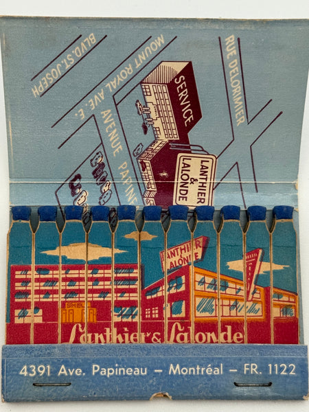"Lanthier & Lalonde Automobile Enrg" Montreal, Quebec Vintage Feature Matchbook -B